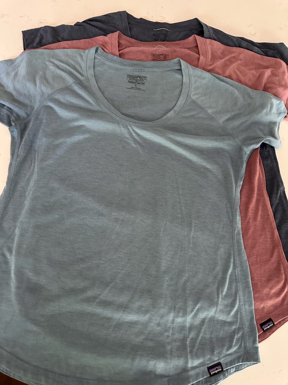 Patagonia Women's Short Sleeve Scoop Neck Tee - Light blue, Dusty Rose, Navy